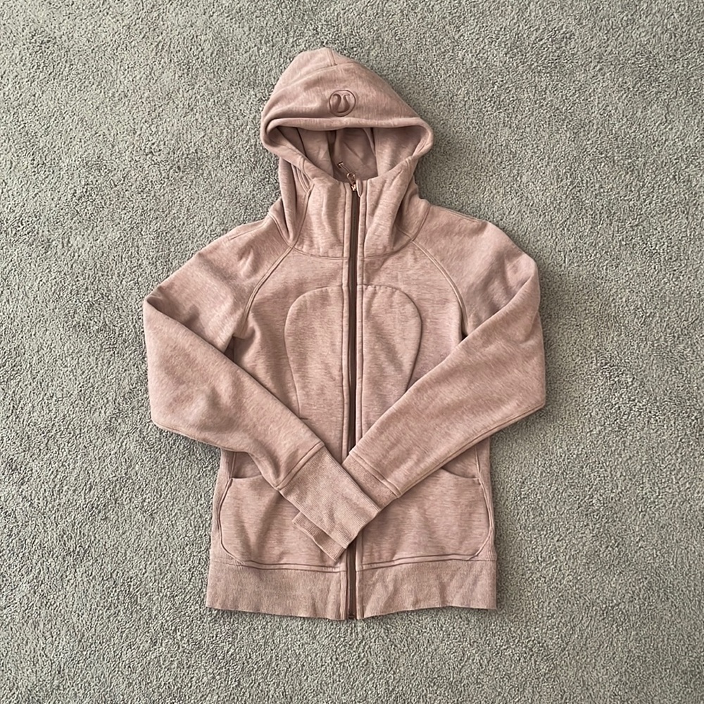 Lululemon scuba full zip hoodie, size 4, rose gold details